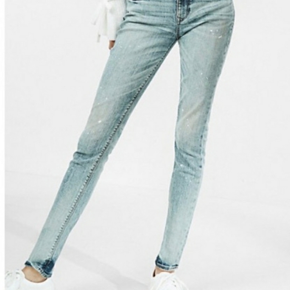 Express Repreve jeans white paint splatter sz12